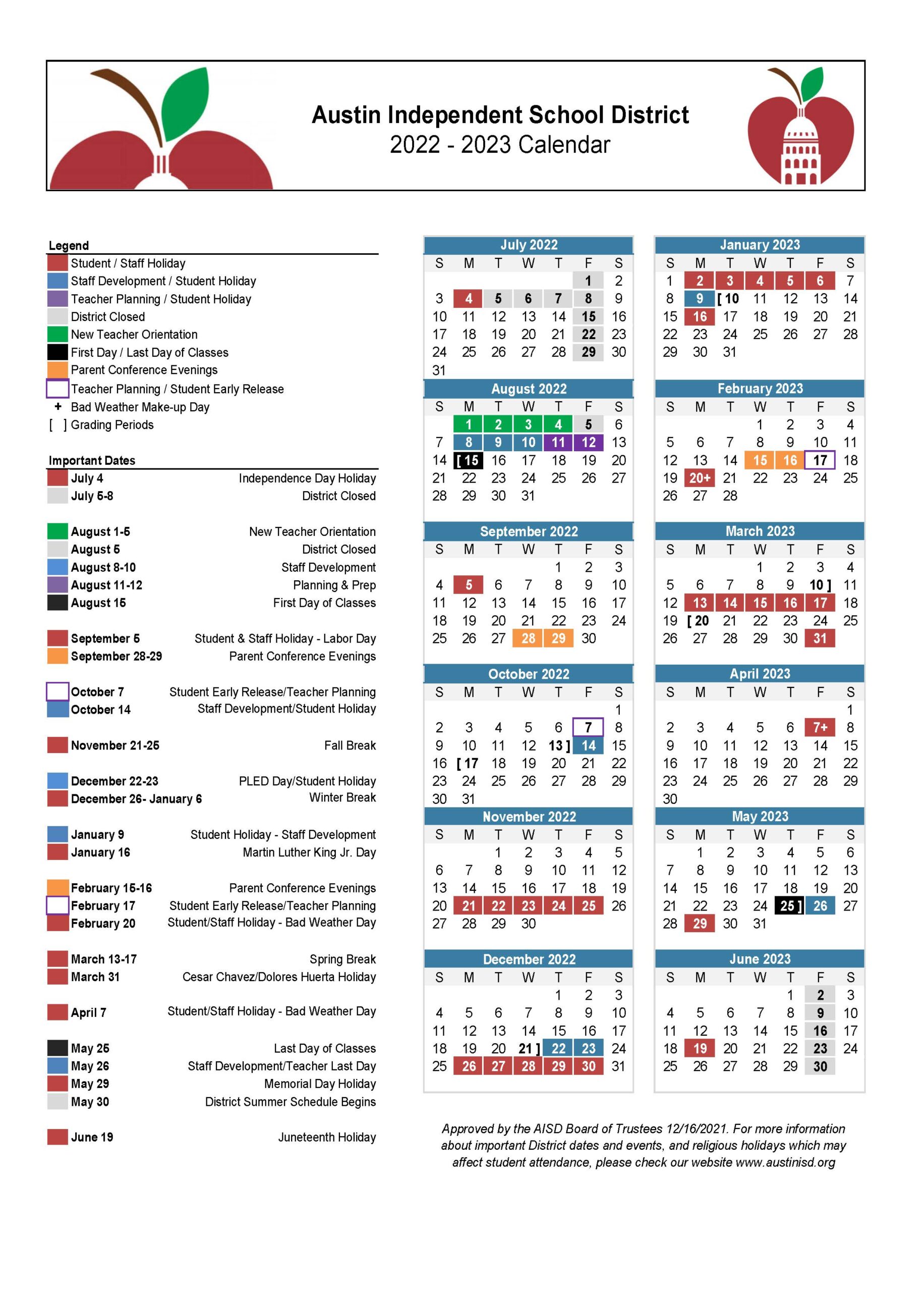 Alvin Isd 2022-23 Calendar - Martin Printable Calendars